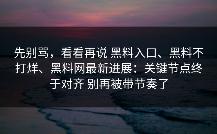 先别骂，看看再说 黑料入口、黑料不打烊、黑料网最新进展：关键节点终于对齐 别再被带节奏了