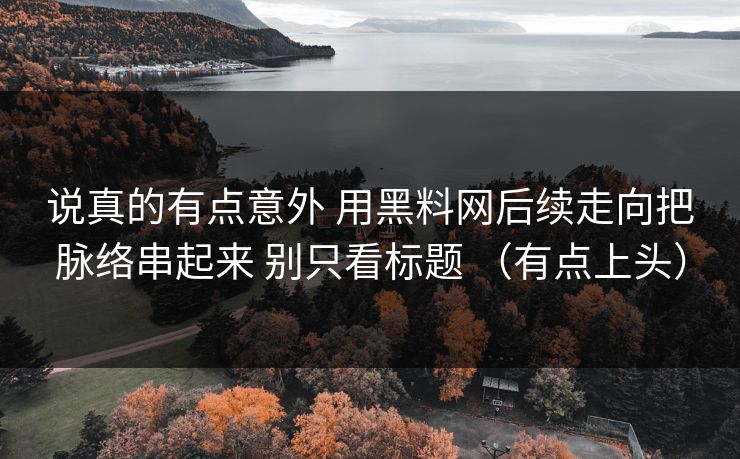 说真的有点意外 用黑料网后续走向把脉络串起来 别只看标题 （有点上头）