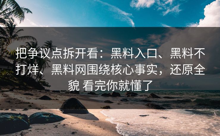 把争议点拆开看：黑料入口、黑料不打烊、黑料网围绕核心事实，还原全貌 看完你就懂了