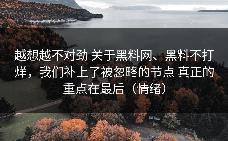越想越不对劲 关于黑料网、黑料不打烊，我们补上了被忽略的节点 真正的重点在最后（情绪）