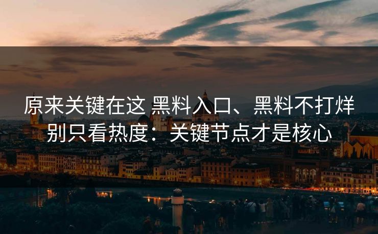 原来关键在这 黑料入口、黑料不打烊别只看热度：关键节点才是核心