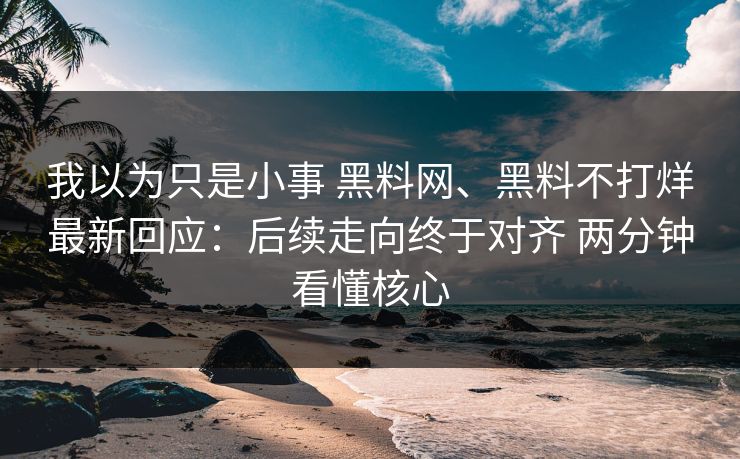 我以为只是小事 黑料网、黑料不打烊最新回应：后续走向终于对齐 两分钟看懂核心