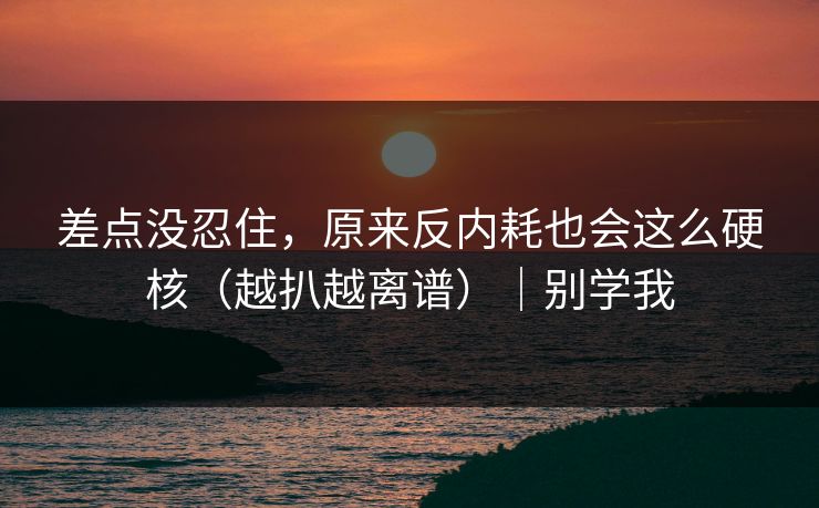 差点没忍住，原来反内耗也会这么硬核（越扒越离谱）｜别学我