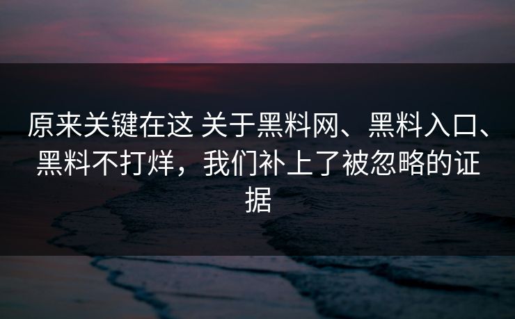 原来关键在这 关于黑料网、黑料入口、黑料不打烊，我们补上了被忽略的证据