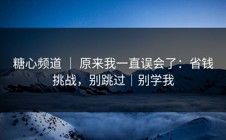糖心频道 ｜ 原来我一直误会了：省钱挑战，别跳过｜别学我