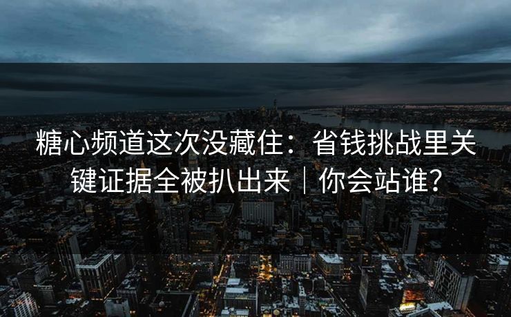 糖心频道这次没藏住：省钱挑战里关键证据全被扒出来｜你会站谁？